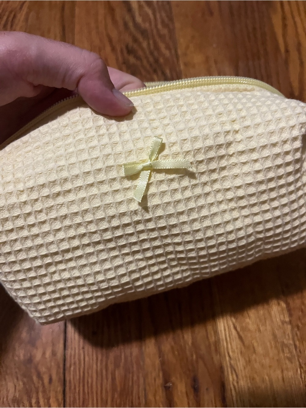 Yellow Waffle-Textured Cosmetic Pouch - Small Toiletry Bag - Picture 3 of 5